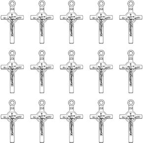 100Pcs Alloy Catholic Jesus Cross Charms Small Saint Benedict Medal Crucifix Pendant for DIY Jewelry Making Rosary Beads Necklace Bracelet