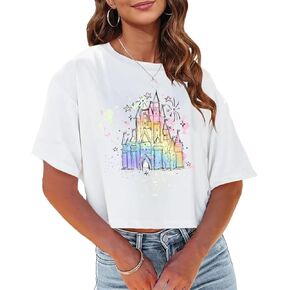 Magical Crop Tops Women Magic Kingdom T-Shirt Believe in The Magic Cute Castle Graphic Vacation Tee Casual Summer Shirt