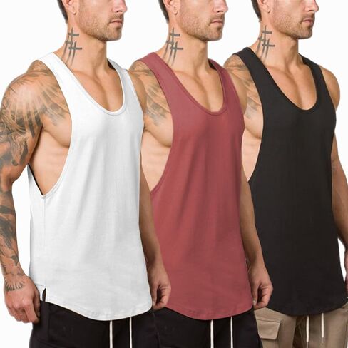 Men's 3 Pack Crewneck Workout Tank Top Gym Muscle Tee Fitness Sleeveless Mens Shirts Casual Summer Clothes in Saudi Arabia
