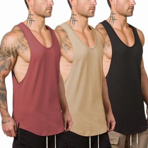 Men's 3 Pack Crewneck Workout Tank Top Gym Muscle Tee Fitness Sleeveless Mens Shirts Casual Summer Clothes in Saudi Arabia