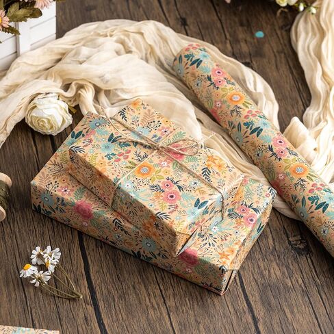 MAYPLUSS Blue Floral Wrapping Paper Roll - 17 Inch x 33 Feet, Blue White Flower Design Gift Wrap for Mother’s Day, Wedding, Bridal Shower, Birthday in Kuwait