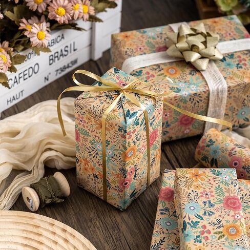 MAYPLUSS Blue Floral Wrapping Paper Roll - 17 Inch x 33 Feet, Blue White Flower Design Gift Wrap for Mother’s Day, Wedding, Bridal Shower, Birthday in Kuwait