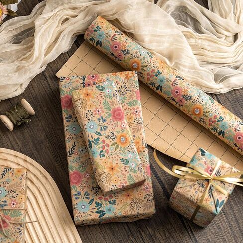 MAYPLUSS Blue Floral Wrapping Paper Roll - 17 Inch x 33 Feet, Blue White Flower Design Gift Wrap for Mother’s Day, Wedding, Bridal Shower, Birthday in Kuwait