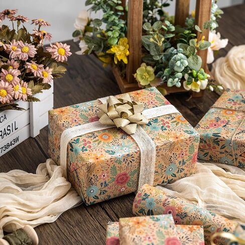 MAYPLUSS Blue Floral Wrapping Paper Roll - 17 Inch x 33 Feet, Blue White Flower Design Gift Wrap for Mother’s Day, Wedding, Bridal Shower, Birthday in Kuwait