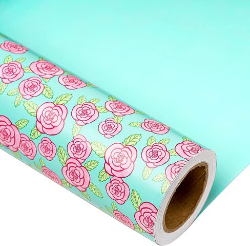 MAYPLUSS Blue Floral Wrapping Paper Roll - 17 Inch x 33 Feet, Blue White Flower Design Gift Wrap for Mother’s Day, Wedding, Bridal Shower, Birthday in Kuwait