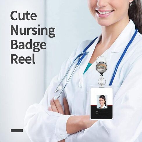 Jupswan Badge Reels Holder Retractable Keychain Heavy Duty with ID Clip for Key Card Name Tag Cute Cartoon Nurse Work Office Key Retractor Leash Black Metal Carabiner Belt Clip ZJK252 in Saudi Arabia