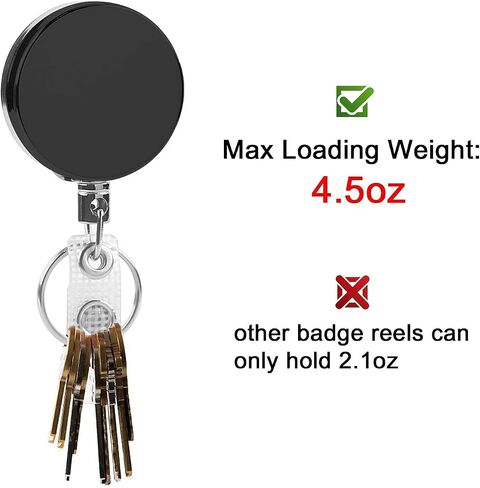 4 Pack Heavy Duty Retractable Badge Holder Reel, Metal ID Badge Reel with Clip & Key Ring for ID Key Card Badge & Name Card Keychain - Belt Clip, 27 inches Steel Wire Cord (Black) in Saudi Arabia