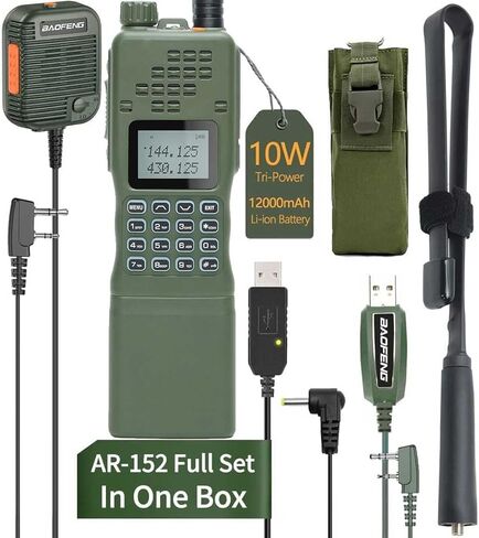 Airiton&BaofengAR-152 10W راديو طويل المدى قابل لإعادة الشحن في اتجاهين مع ميكروفون كتف AR-152، هوائي تكتيكي قابل للطي مقاس 18.8 بوصة، كابل شاحن USB، حقيبة AR-152 وكابل برمجة مجموعة كاملة لجهاز الاتصال اللاسلكي in Kuwait