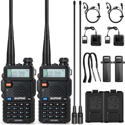 راديو BAOFENG UV-5R، 2 حزمة، أجهزة راديو هام محمولة طويلة المدى مع هوائي عالي الكسب، راديو لحم الخنزير النهائي لعشاق الاتصالات ومحبي جهاز الاتصال اللاسلكي ((VHF وUHF) in Saudi Arabia