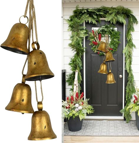 Christmas Bells, 4 Pcs Metal Bells, Christmas Decor Cowbell Home Decor, Garden Decor Door Decor Room Decor Golden Bells Cowbell Gifts for Women in Kuwait
