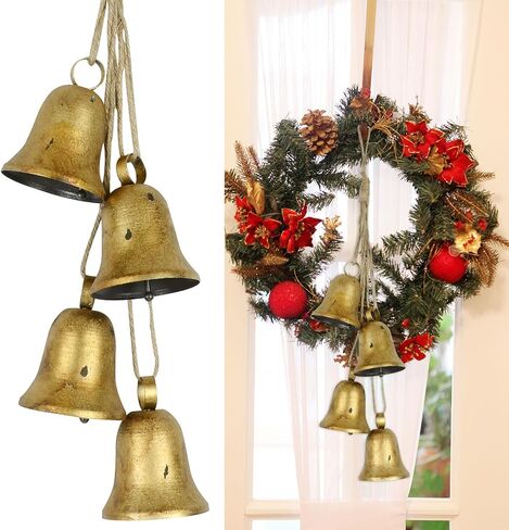 Christmas Bells, 4 Pcs Metal Bells, Christmas Decor Cowbell Home Decor, Garden Decor Door Decor Room Decor Golden Bells Cowbell Gifts for Women in Kuwait