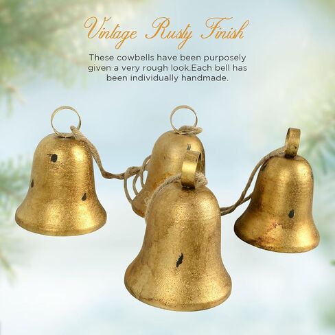 Christmas Bells, 4 Pcs Metal Bells, Christmas Decor Cowbell Home Decor, Garden Decor Door Decor Room Decor Golden Bells Cowbell Gifts for Women in Kuwait