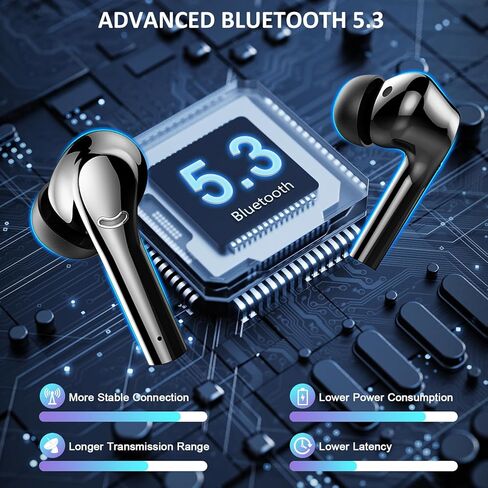 Wireless Earbuds, Bluetooth 5.3 Headphones HiFi Stereo with ENC Noise Reduction Mic, LED Power Display Earphones Waterproof in-Ear Earbuds with Mic for TV Smart Phone Laptop Computer Sports in Saudi Arabia