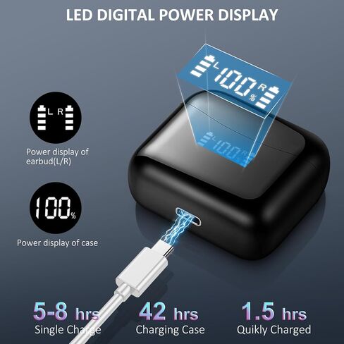 Wireless Earbuds, Bluetooth 5.3 Headphones HiFi Stereo with ENC Noise Reduction Mic, LED Power Display Earphones Waterproof in-Ear Earbuds with Mic for TV Smart Phone Laptop Computer Sports in Saudi Arabia
