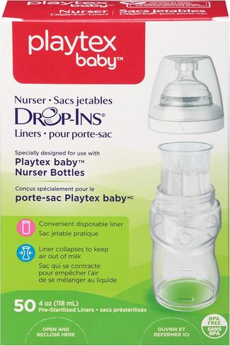 زجاجات رضاعة الأطفال من بلايتكس، بطانات قابلة لإعادة التدوير للاستعمال مرة واحدة، معقمة مسبقًا، 118 مل، 50 قطعة in Kuwait