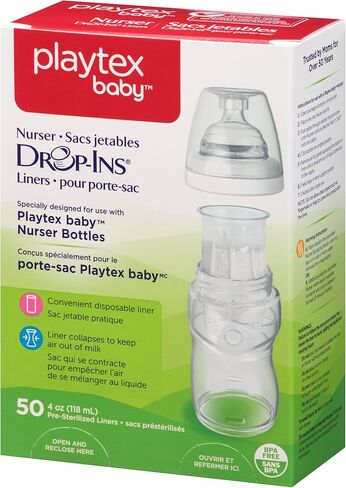 زجاجات رضاعة الأطفال من بلايتكس، بطانات قابلة لإعادة التدوير للاستعمال مرة واحدة، معقمة مسبقًا، 118 مل، 50 قطعة in Kuwait