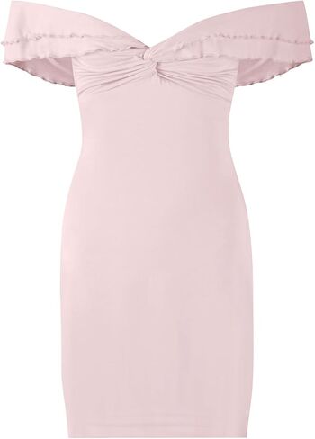 Women's Twist Knot Front Off The Shoulder Ruffle Mini Dress Summer Cocktail Dresses in Saudi Arabia