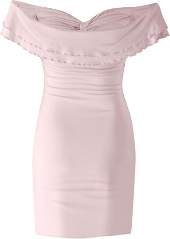 Women's Twist Knot Front Off The Shoulder Ruffle Mini Dress Summer Cocktail Dresses in Saudi Arabia