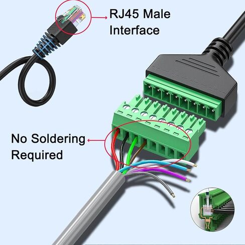 10 قطع RJ45 ذكر إلى 8 دبوس محول طرفي لولبي، 1 قدم RJ45 8p8c إلى 8Pin بولت موصل طرفي لـ Cat 5/5e/6 موسع إيثرنت CCTV محول شبكة DVR الرقمي (ذكر) in Kuwait