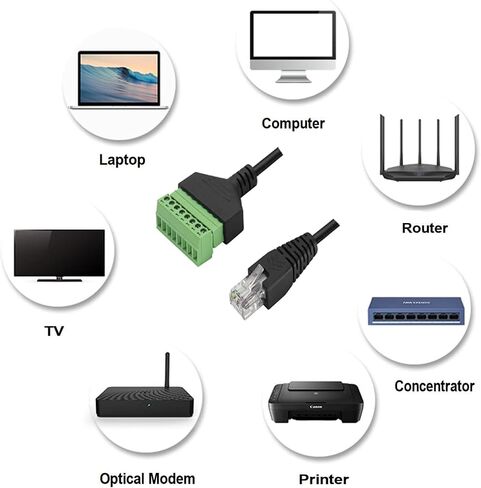 10 قطع RJ45 ذكر إلى 8 دبوس محول طرفي لولبي، 1 قدم RJ45 8p8c إلى 8Pin بولت موصل طرفي لـ Cat 5/5e/6 موسع إيثرنت CCTV محول شبكة DVR الرقمي (ذكر) in Kuwait