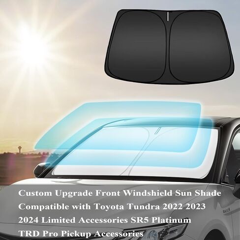 غطاء شمسي مناسب للزجاج الأمامي لسيارة Toyota Tundra 2007-2021,2022-2024 Limited SR5 Platinum TRD Pro 4-Layer Sunshade Pickup Sun Visor 240T Shade Blocks UV Rays اكسسوارات السيارات in Kuwait