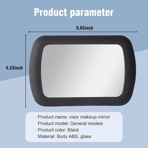 قطعة واحدة من مرآة مكياج واقي الشمس للسيارة، مرآة زينة فاخرة محمولة عالية الدقة مقاس 6.6 بوصة × 4.3 بوصة، مرآة زينة خالية من اللصق، مرآة حاجبة للشمس، ملحقات داخلية عالمية لمعظم السيارات (أسود) in Kuwait
