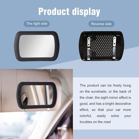 قطعة واحدة من مرآة مكياج واقي الشمس للسيارة، مرآة زينة فاخرة محمولة عالية الدقة مقاس 6.6 بوصة × 4.3 بوصة، مرآة زينة خالية من اللصق، مرآة حاجبة للشمس، ملحقات داخلية عالمية لمعظم السيارات (أسود) in Kuwait