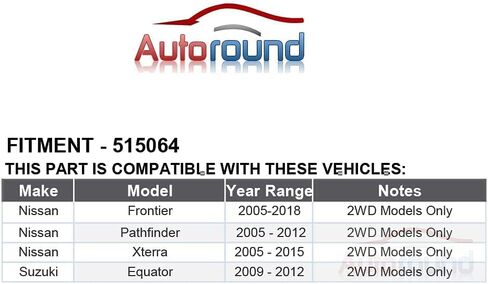 Autoround 515064 2WD Front Wheel Hub and Bearing Assembly Replacement for Nissan Frontier 2005-2018/ Pathfinder 05-12/ Xterra 05-15, Suzuki Equator 2009-2012 RWD 6-Lug w/ABS 2-Pack in Saudi Arabia