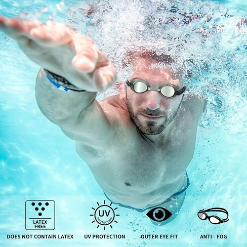 Water Gear Swedish Pro Goggles - Women and Mens Swimming Goggles - Great for Pool and Diving - Comfortable and Clear Vision - Water Sports and Exercise - Silver in Saudi Arabia