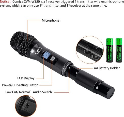 Comica CVM-WS50HTX Wireless Handheld Microphone, with UHF 6 Channels, Integrated Smartphone Holder, 194FT Wireless Range, Built-in Chargable Battery, Microphone for iPhone Samsung Huawei and More in Saudi Arabia