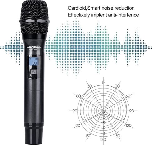 Comica CVM-WS50HTX Wireless Handheld Microphone, with UHF 6 Channels, Integrated Smartphone Holder, 194FT Wireless Range, Built-in Chargable Battery, Microphone for iPhone Samsung Huawei and More in Saudi Arabia