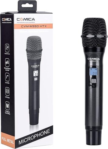 Comica CVM-WS50HTX Wireless Handheld Microphone, with UHF 6 Channels, Integrated Smartphone Holder, 194FT Wireless Range, Built-in Chargable Battery, Microphone for iPhone Samsung Huawei and More in Saudi Arabia