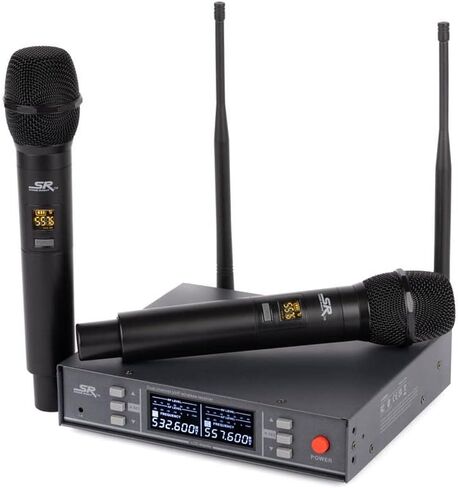 نظام ميكروفونات لاسلكية مزدوجة محمولة باليد Monoprice 200 قناة UHF، نطاق 262 قدم (80 مترًا)، مثالي للكنيسة وأعياد الميلاد والكاريوكي وحفلات الزفاف والمناسبات - سلسلة المسرح الصحيح، أسود in Saudi Arabia