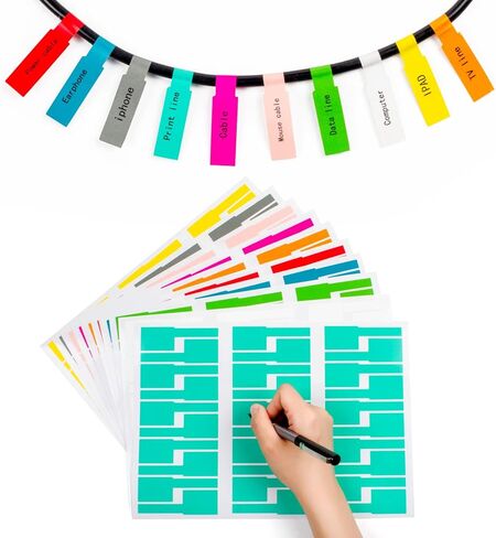 450 قطعة من ملصقات الكابلات، ملصقات سلكية ملونة مقاومة للماء للإلكترونيات، 15 ورقة ملصقات سلكية ذاتية اللصق لإدارة الكابلات، ملصقات مقاومة للتمزق لطابعة الليزر والكتابة اليدوية in Kuwait