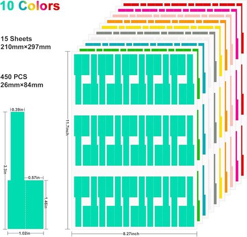 450 قطعة من ملصقات الكابلات، ملصقات سلكية ملونة مقاومة للماء للإلكترونيات، 15 ورقة ملصقات سلكية ذاتية اللصق لإدارة الكابلات، ملصقات مقاومة للتمزق لطابعة الليزر والكتابة اليدوية in Kuwait