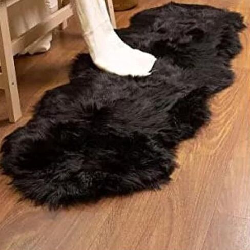 Woolous Genuine New Zealand Sheepskin Double Pelt Rug- Handmade Sheep Skin Runner Rug, Soft Thick Natural Bedside Area Rug for Bedroom and Living Room Decor, (2x6 ft, Gray) in Saudi Arabia