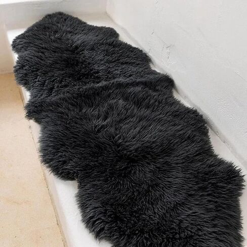 Woolous Genuine New Zealand Sheepskin Double Pelt Rug- Handmade Sheep Skin Runner Rug, Soft Thick Natural Bedside Area Rug for Bedroom and Living Room Decor, (2x6 ft, Gray) in Saudi Arabia