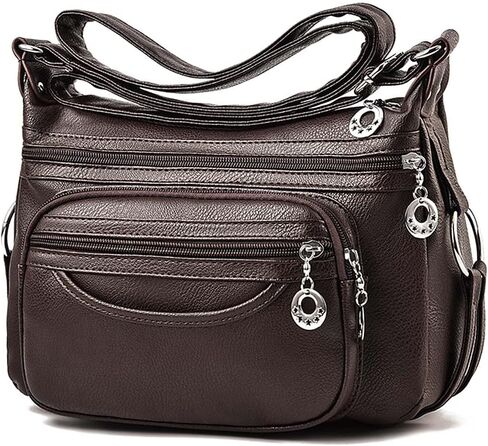 Leather Crossbody Bag for Women Multi Pockets Shoulder Purse Lightweight Messenger Bag Ladies Pocketbook in Saudi Arabia