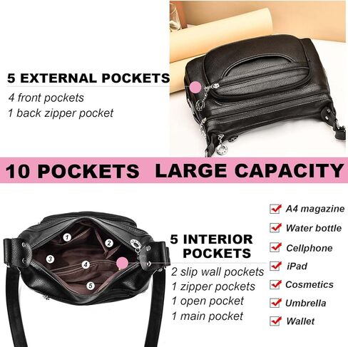 Leather Crossbody Bag for Women Multi Pockets Shoulder Purse Lightweight Messenger Bag Ladies Pocketbook in Saudi Arabia