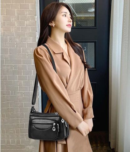 Leather Crossbody Bag for Women Multi Pockets Shoulder Purse Lightweight Messenger Bag Ladies Pocketbook in Saudi Arabia