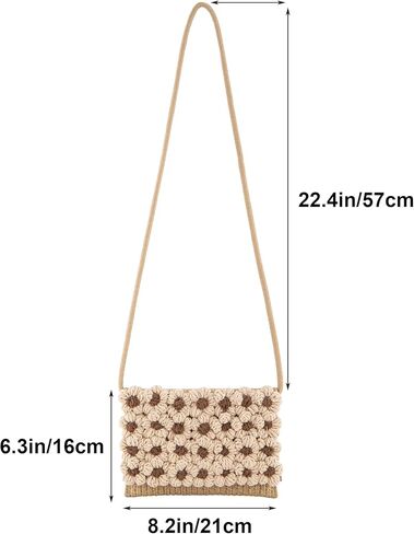 حقيبة كروس نسائية منسوجة يدويًا من CHIC DIARY، محفظة كروشيه قطنية منسوجة، حقيبة يد صغيرة للشاطئ مع زهرة in Kuwait
