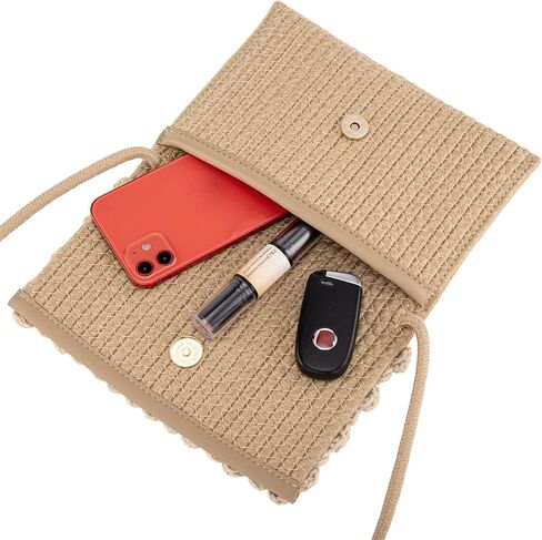 حقيبة كروس نسائية منسوجة يدويًا من CHIC DIARY، محفظة كروشيه قطنية منسوجة، حقيبة يد صغيرة للشاطئ مع زهرة in Kuwait