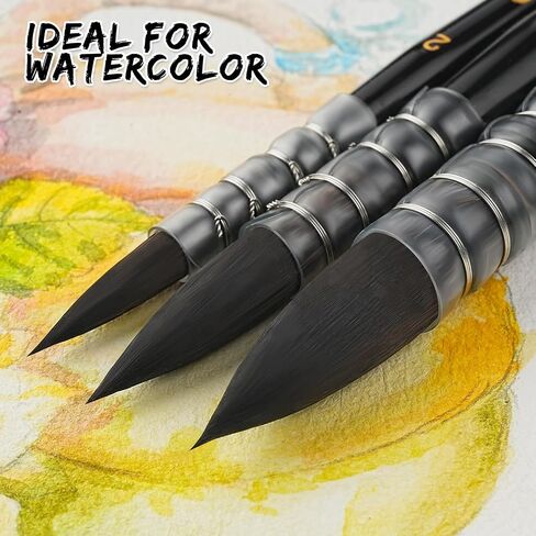 Sable Watercolor Brush Set 3pcs Professional Round Artist Paint Brush Watercolor Mop Brush for Watercolor Acrylic Gouache Ink Tempera (Size2, 4, 6) in Saudi Arabia