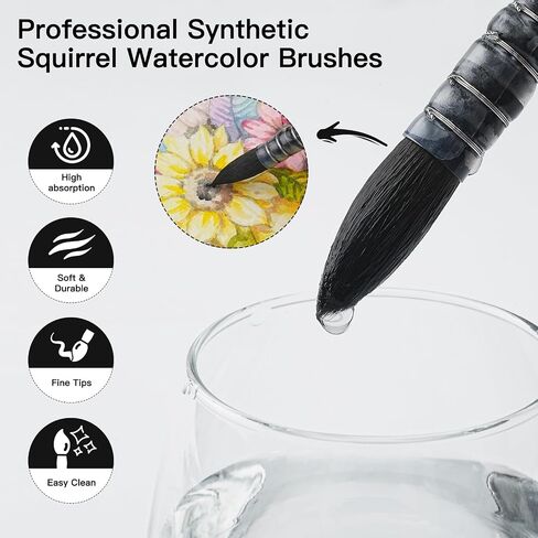 Sable Watercolor Brush Set 3pcs Professional Round Artist Paint Brush Watercolor Mop Brush for Watercolor Acrylic Gouache Ink Tempera (Size2, 4, 6) in Saudi Arabia