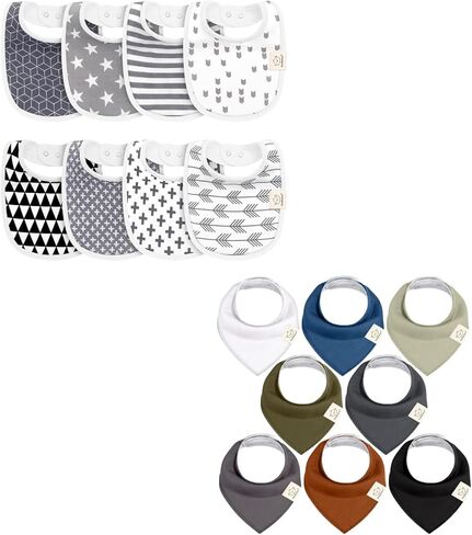 KeaBabies 8-Pack Organic Baby Bibs for Girls & Boys and 8-Pack Organic Baby Bandana Drool Bibs - Teething Baby Bibs for Boy, Girl - Stylish Unisex Bandana Bibs in Saudi Arabia