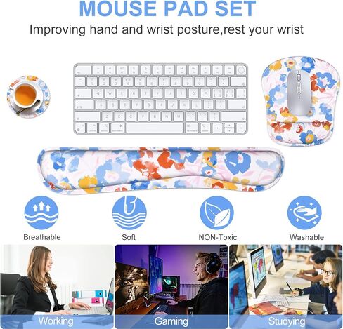 Larger Mouse Pad with Wrist Support,Non-Slip Rubber Base Keyboard Mouse Mat Set,Surface Soft & Relieve Wrist Pain,Waterproof Protector Mousepad for Laptop,Computer,Gaming&Office,Home-Cotton C in Saudi Arabia