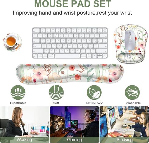 Larger Mouse Pad with Wrist Support,Non-Slip Rubber Base Keyboard Mouse Mat Set,Surface Soft & Relieve Wrist Pain,Waterproof Protector Mousepad for Laptop,Computer,Gaming&Office,Home-Cotton C in Saudi Arabia