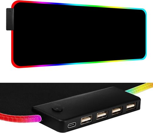 Gaming RGB Mouse Pad with 4 Port USB Hub and 14 Lighting Modes Large Non-Slip Rubber Base Waterproof Mouse Pad Suitable for Games, MacBook, PC, Laptop, Desk（31.5x11.8x0.15 inch Black） in Saudi Arabia