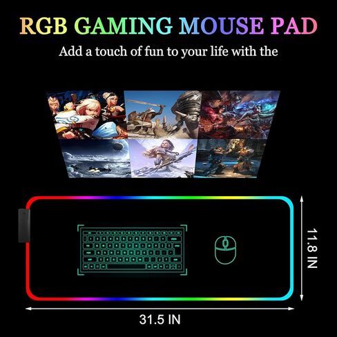 Gaming RGB Mouse Pad with 4 Port USB Hub and 14 Lighting Modes Large Non-Slip Rubber Base Waterproof Mouse Pad Suitable for Games, MacBook, PC, Laptop, Desk（31.5x11.8x0.15 inch Black） in Saudi Arabia