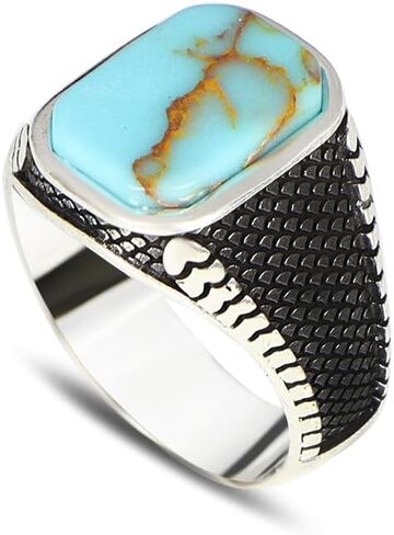 BayVog 925 خاتم الفضة الاسترليني للرجال مع حجر الفيروز، خاتم فضي عتيق للرجال، خواتم الأحجار الكريمة للرجال، خاتم رجالي هدية لصديقك in Kuwait